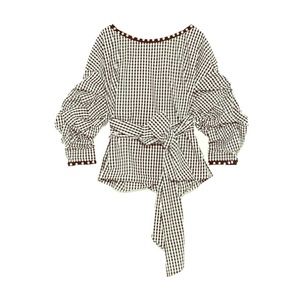 Zara gingham white and black pearl blouse